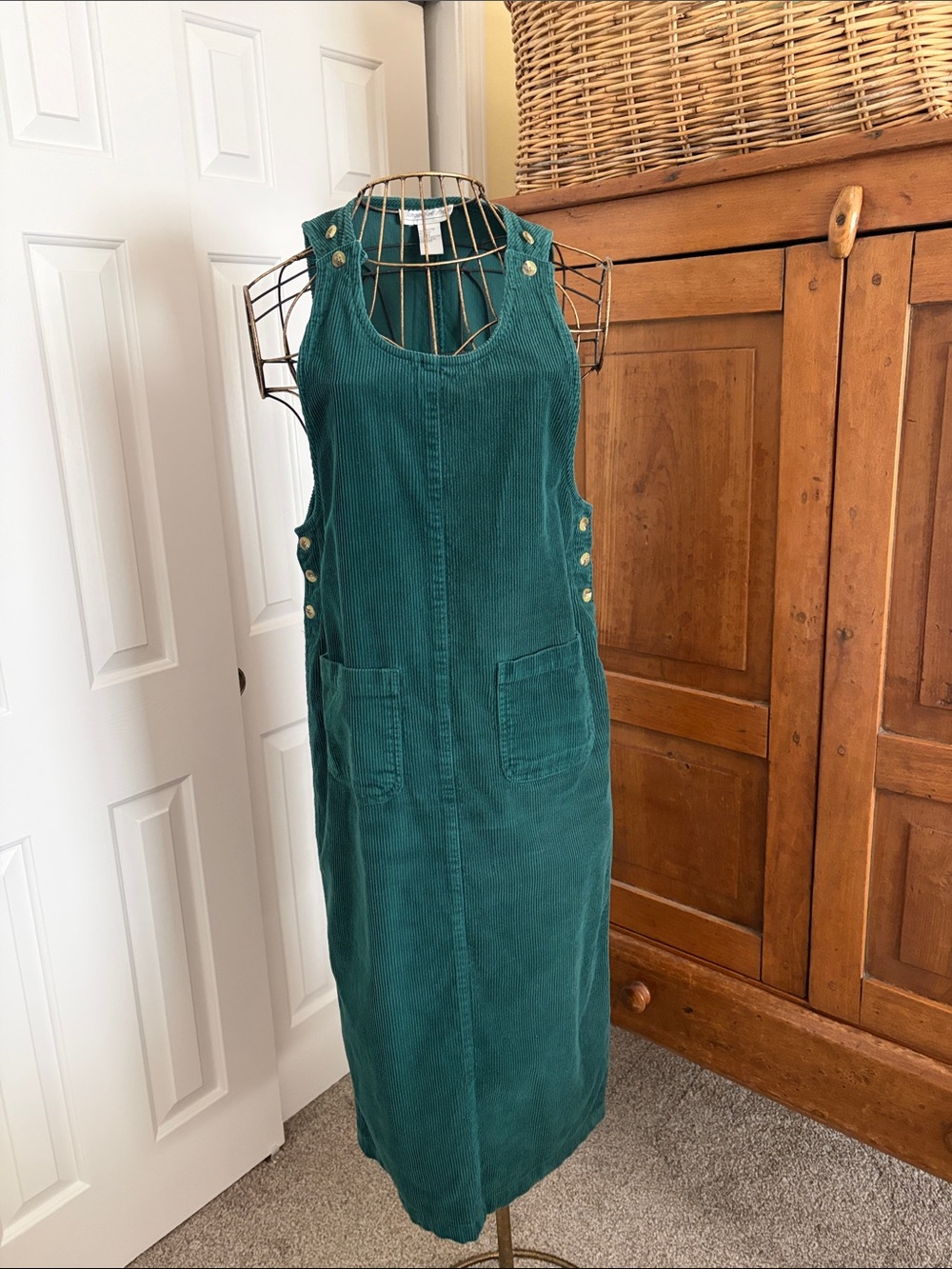 VINTAGE 80s Green Corduroy Maxi Dress